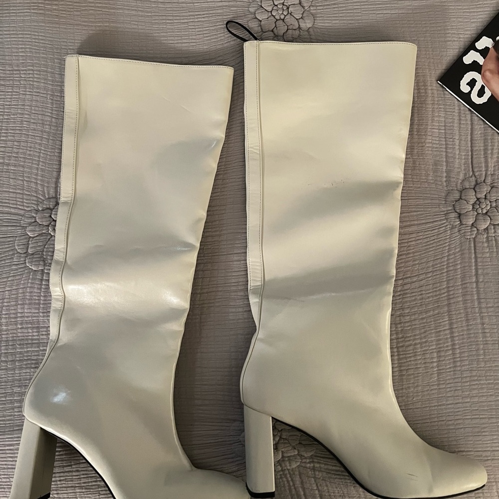 Off white knee high boots